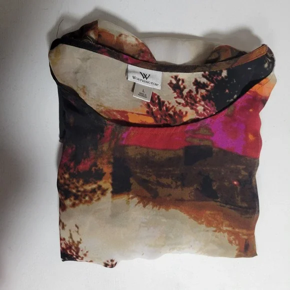 Worthington Sheer Nature Scene Blouse Size L Witchy Forest Dark Fairy Whimsigoth - Picture 9 of 9